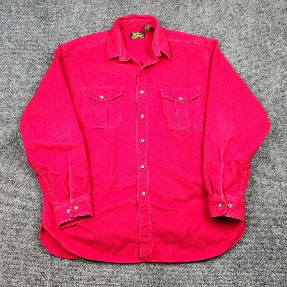 Vintage Eddie‎ Bauer Chamois Shirt Mens XL Red Cotton Long Sleeve Button Front